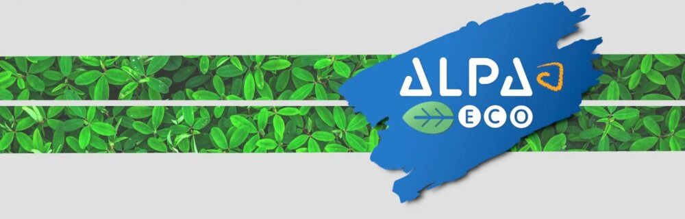Arte da linha bio da Alpa: folhagem verde com a marca ALPA ECO